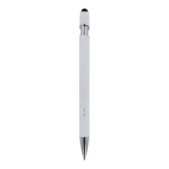 Touchpen Kugelschreiber mit Gravur / aus Metall / Soft-Touch / Farbe: weiß