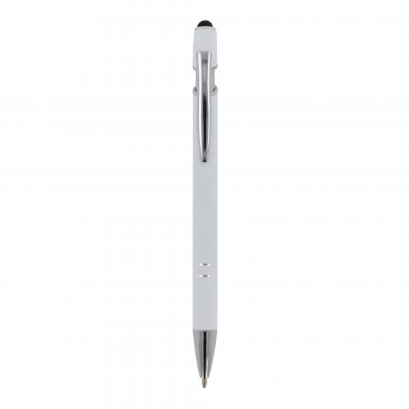 Touchpen Kugelschreiber mit Gravur / aus Metall / Soft-Touch / Farbe: weiß