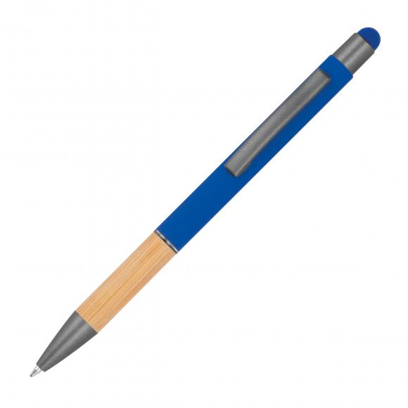 Touchpen Kugelschreiber mit Griffzone aus Bambus mit Gravur / Farbe: blau