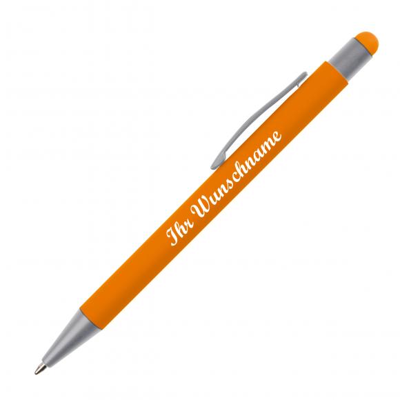 Touchpen Kugelschreiber mit Namensgravur / aus Metall / Farbe: orange