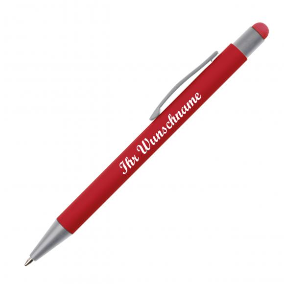 Touchpen Kugelschreiber mit Namensgravur / aus Metall / Farbe: rot