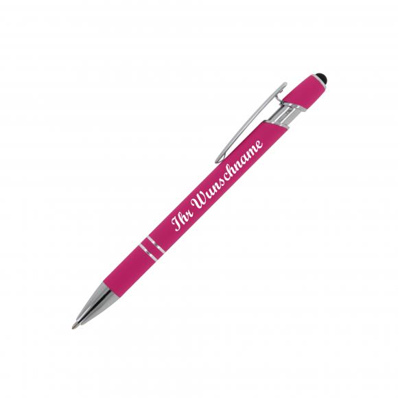 Touchpen Kugelschreiber mit Namensgravur - aus Metall - Soft-Touch - Farbe: pink