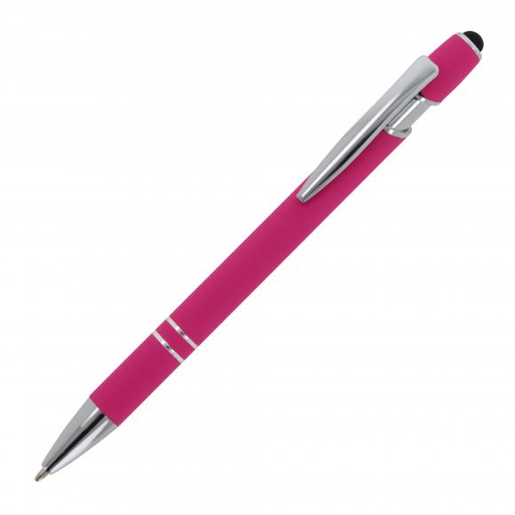 Touchpen Kugelschreiber mit Namensgravur - aus Metall - Soft-Touch - Farbe: pink