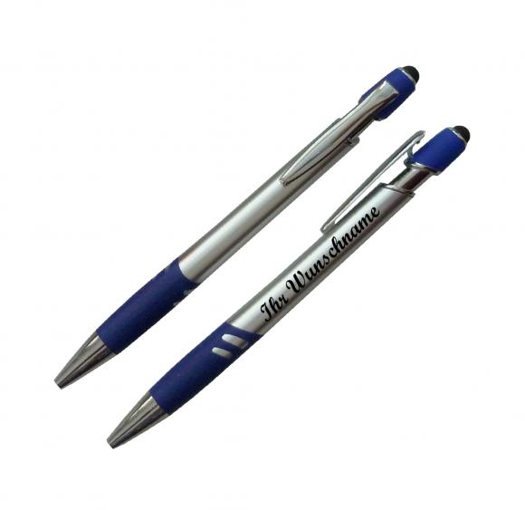 Touchpen Kugelschreiber mit Namensgravur - Farbe: silber-blau