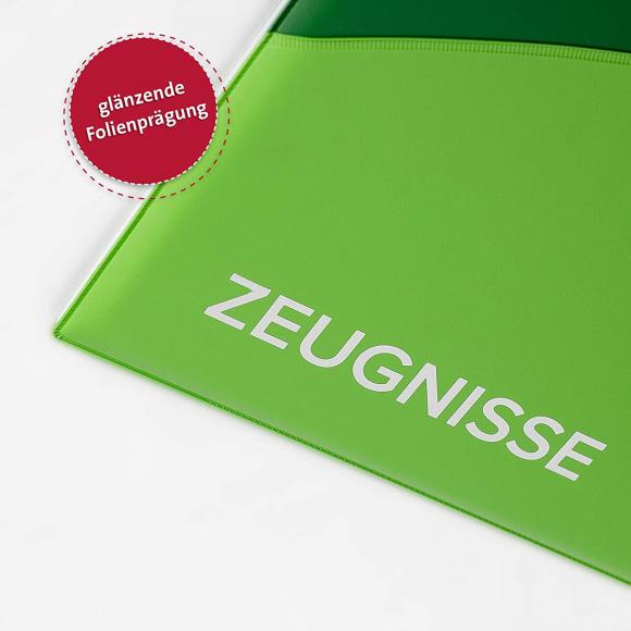 Zeugnismappe mit Namensgravur - wattiertes Cover - mit 12 Hüllen - Farbe: grün