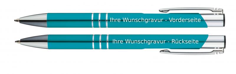 10 Kugelschreiber aus Metall / mit beidseitige Gravur / Farbe: türkis