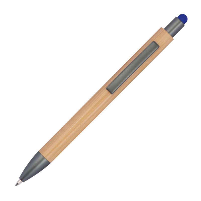 10 Touchpen Holzkugelschreiber aus Bambus mit Namensgravur - Stylusfarbe: blau