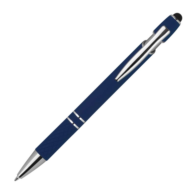 10 Touchpen Kugelschreiber aus Metall mit Gravur / mit Muster /Farbe: dunkelblau