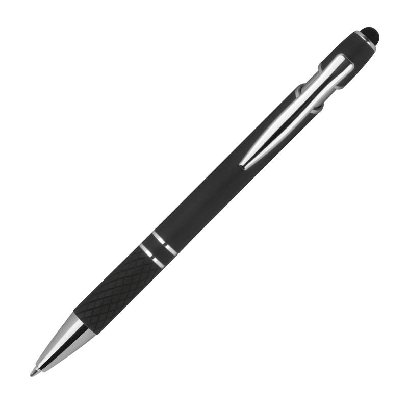 10 Touchpen Kugelschreiber aus Metall mit Namensgravur - mit Muster - schwarz