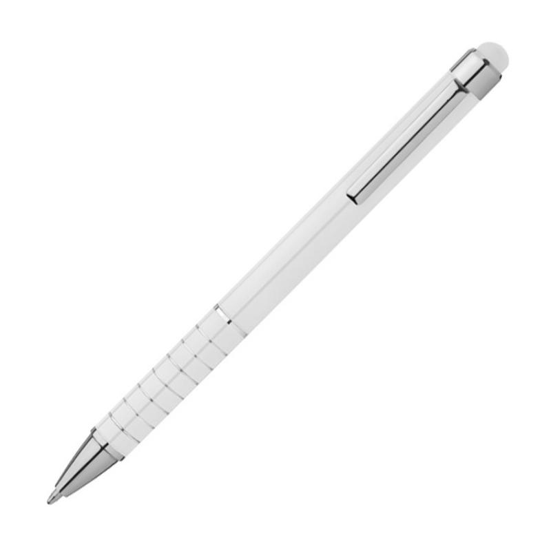 10 Touchpen Kugelschreiber mit Gravur / aus Metall / Farbe: weiss