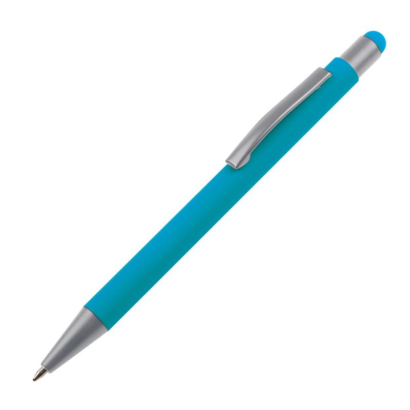 10 Touchpen Kugelschreiber mit Namensgravur / aus Metall / Farbe: hellblau