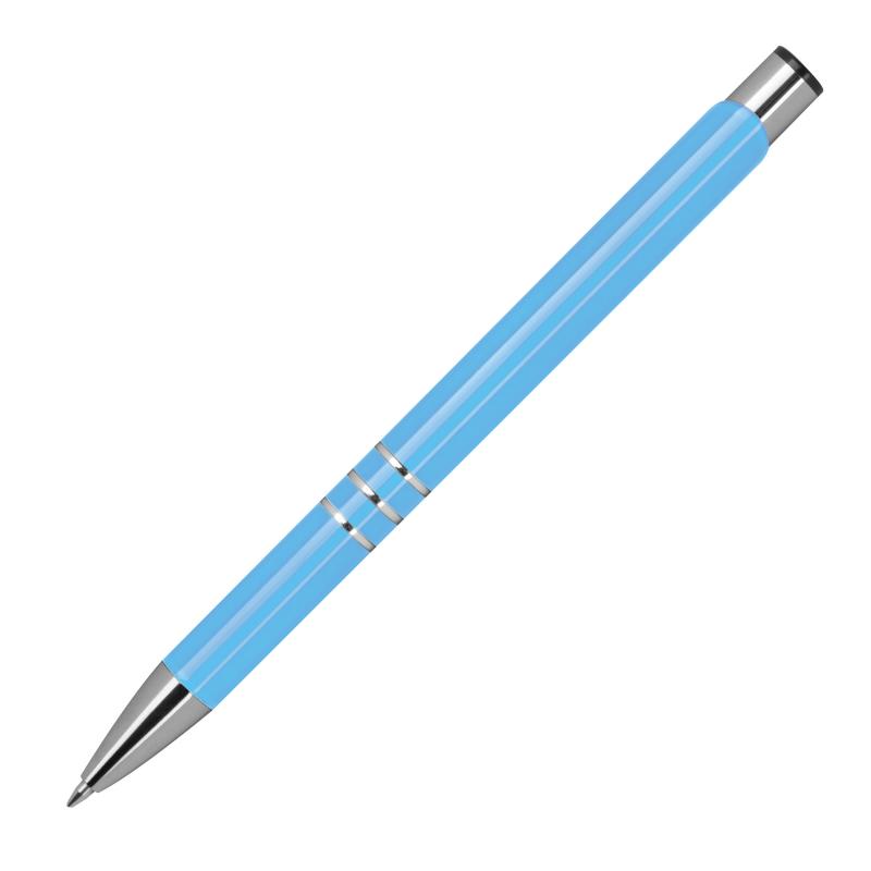 100 Kugelschreiber aus Metall mit Namensgravur - lackiert - hellblau (matt)