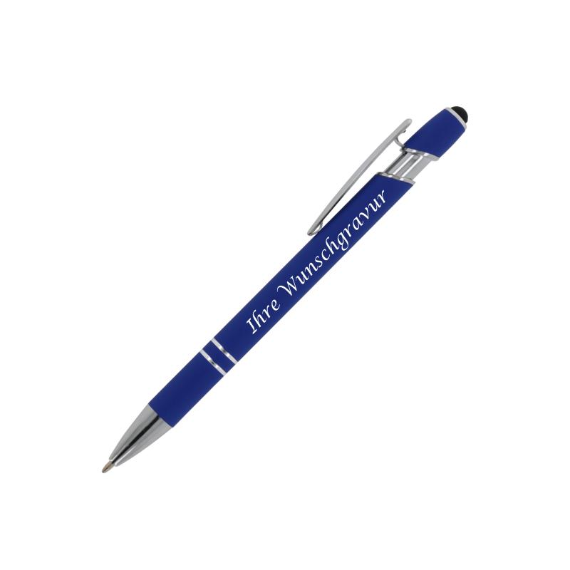 10x Touchpen Kugelschreiber mit Gravur / aus Metall / Soft-Touch / Farbe: blau