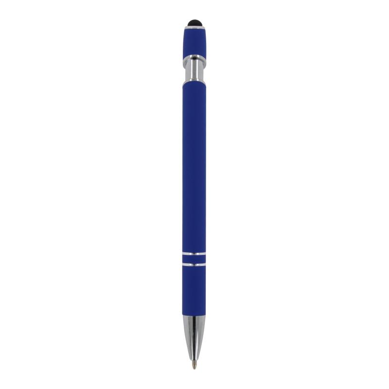 10x Touchpen Kugelschreiber mit Gravur / aus Metall / Soft-Touch / Farbe: blau