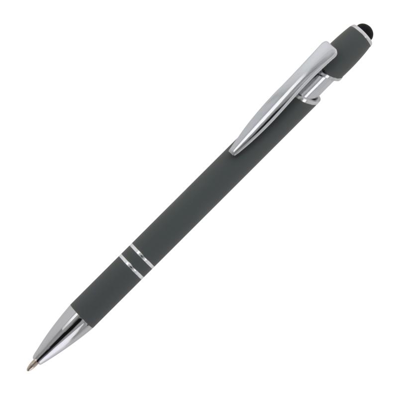 10x Touchpen Kugelschreiber mit Gravur / aus Metall / Soft-Touch / Farbe: grau