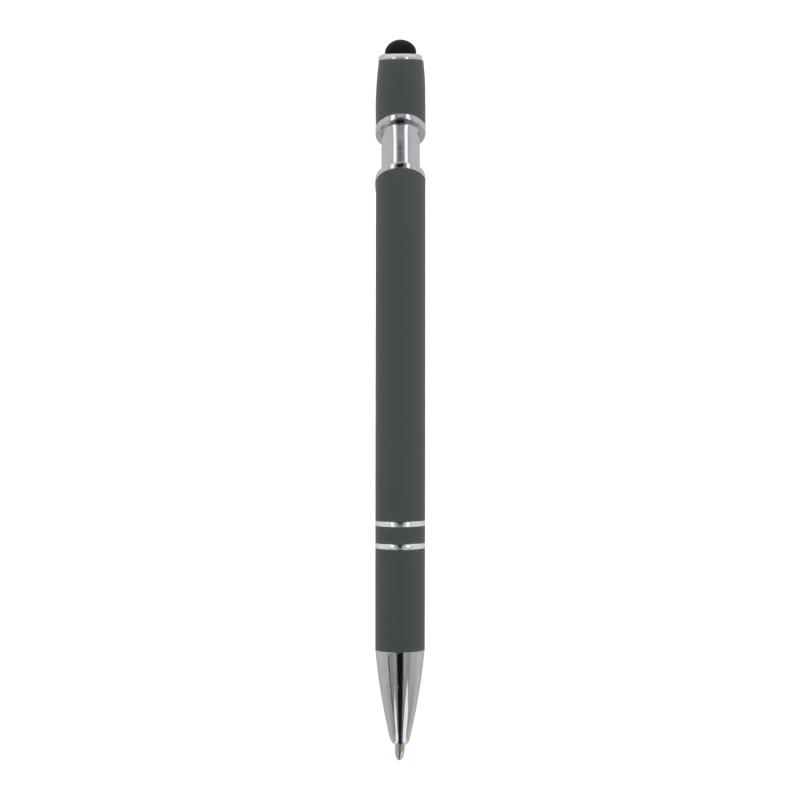 10x Touchpen Kugelschreiber mit Gravur / aus Metall / Soft-Touch / Farbe: grau