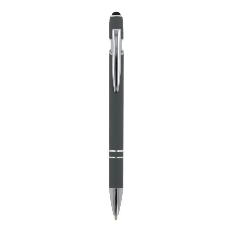 10x Touchpen Kugelschreiber mit Gravur / aus Metall / Soft-Touch / Farbe: grau