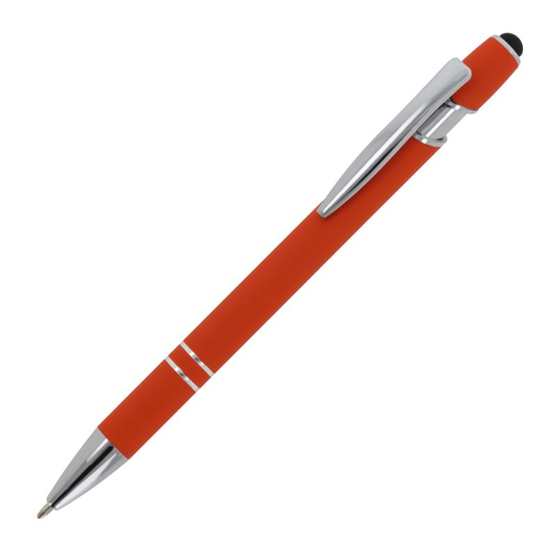 10x Touchpen Kugelschreiber mit Gravur / aus Metall / Soft-Touch / Farbe: orange