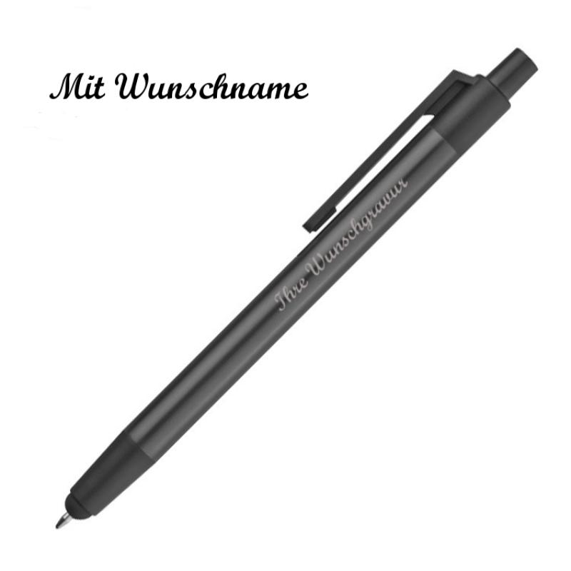 10x Touchpen Kugelschreiber mit Namensgravur - aus Metall - Farbe: anthrazit