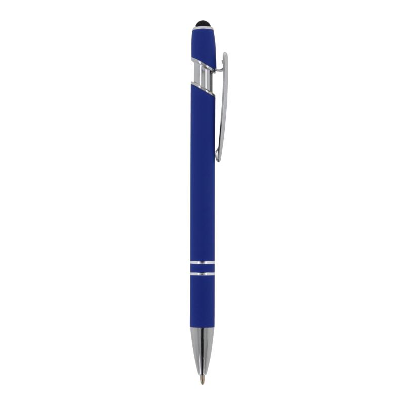 10x Touchpen Kugelschreiber mit Namensgravur - aus Metall - Soft-Touch - blau