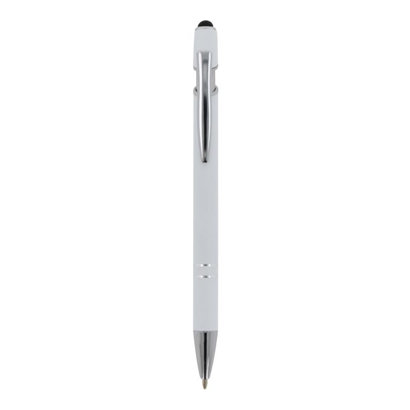 10x Touchpen Kugelschreiber mit Namensgravur - aus Metall - Soft-Touch - weiß