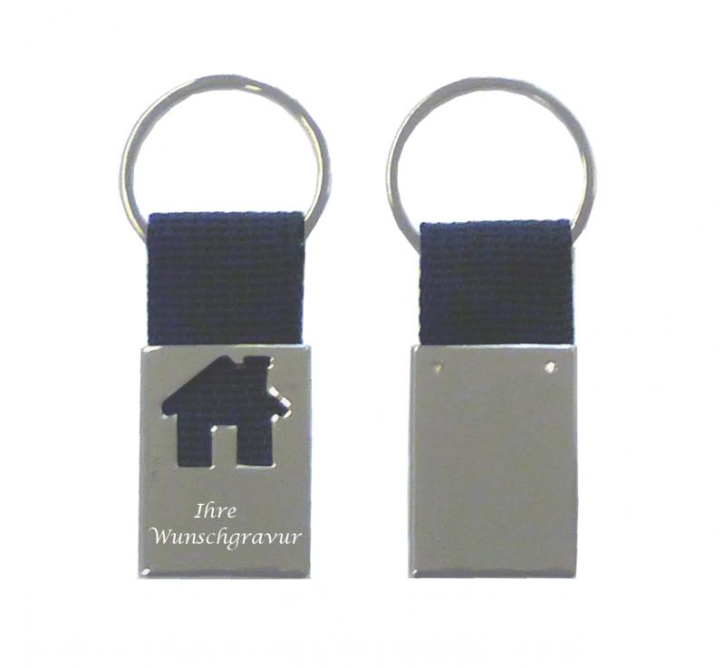 3x Metall-Schlüsselanhänger "Haus" mit Gravur / 3 Farben