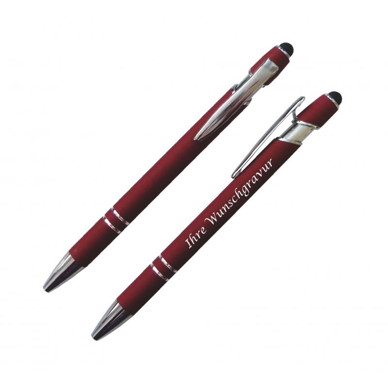 3x Touchpen-Kugelschreiber aus Metall mit Gravur / je 1x schwarz, rot, blau