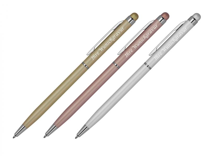 3x Touchpen Kugelschreiber mit Gravur / schlankes design / 3 Farben