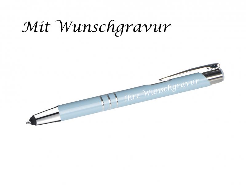 5 Touchpen Kugelschreiber "Pastell" aus Metall mit Gravur  / 5 Pastell-Farben