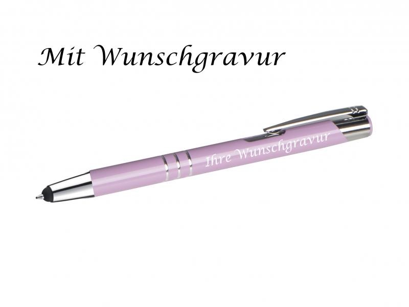 5 Touchpen Kugelschreiber "Pastell" aus Metall mit Gravur  / 5 Pastell-Farben