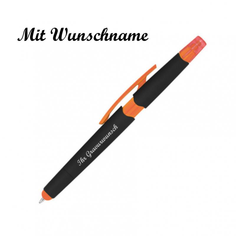 5 Touchpen Kugelschreiber mit Namensgravur - mit Textmarker - 5 versch. Farben