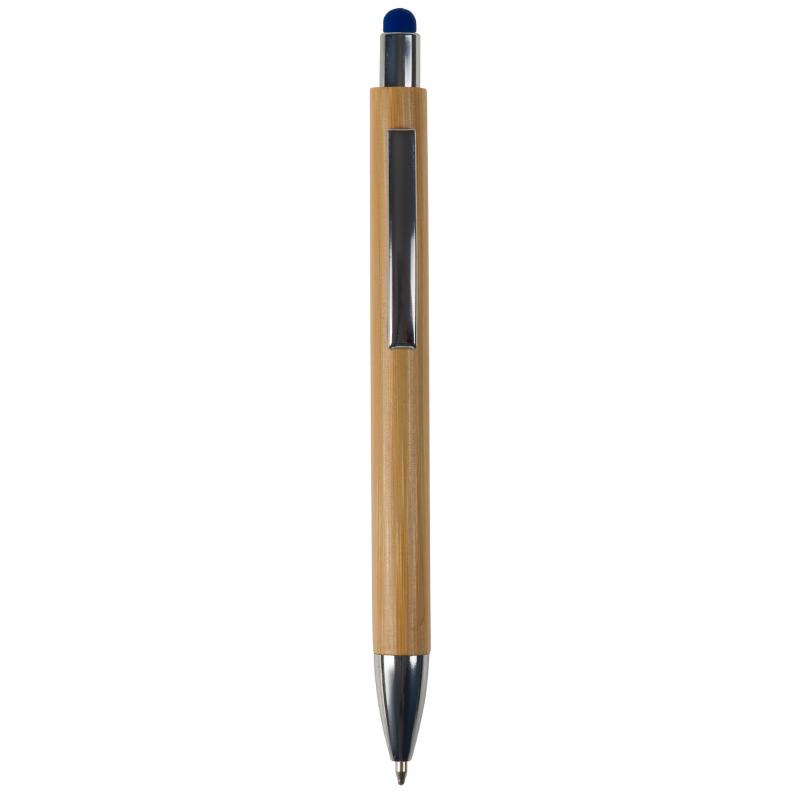 5x Touchpen Holz-Kugelschreiber mit Gravur / Stylusfarbe: blau