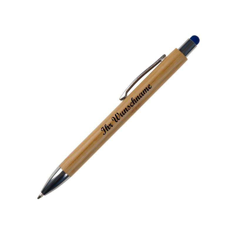 5x Touchpen Holz-Kugelschreiber mit Namensgravur - Stylusfarbe: blau