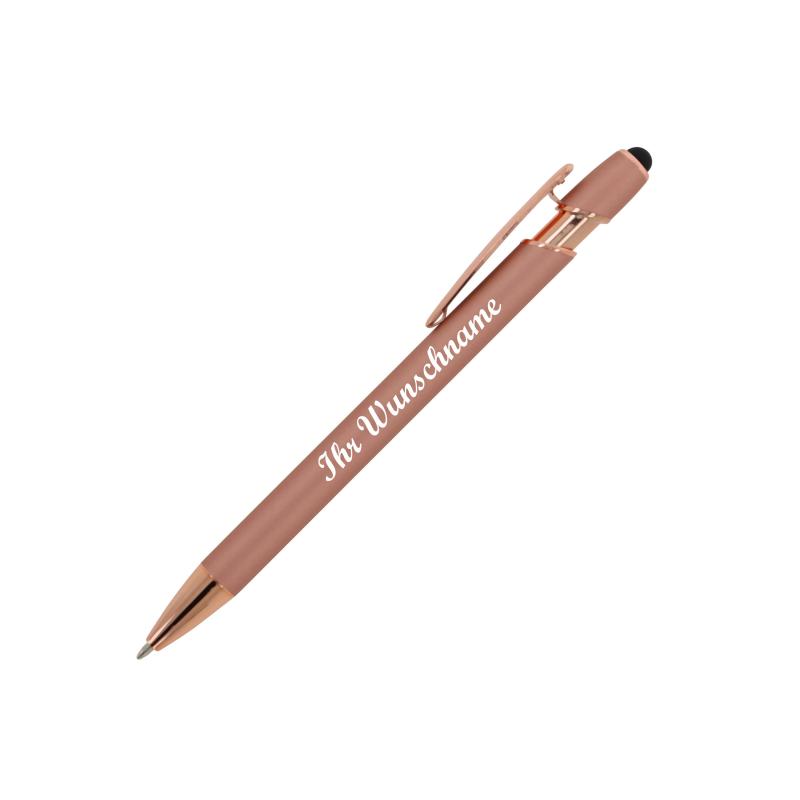 5x Touchpen Kugelschreiber "Roségold" mit Namensgravur - aus Metall - 5 Farben