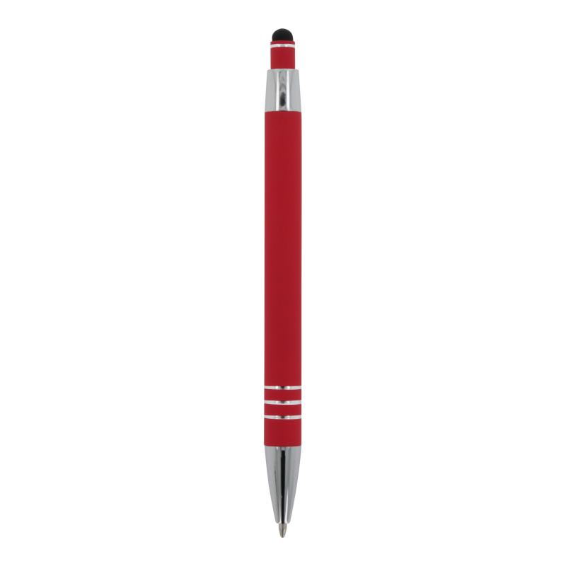 5x Touchpen Kugelschreiber mit Gravur / aus Metall / mit Soft-Touch / Farbe: rot