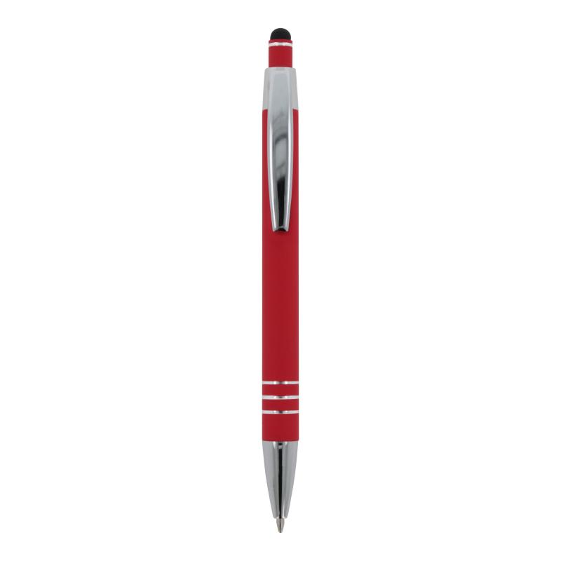 5x Touchpen Kugelschreiber mit Gravur / aus Metall / mit Soft-Touch / Farbe: rot