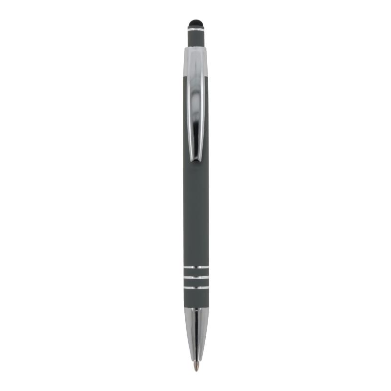 5x Touchpen Kugelschreiber mit Gravur / aus Metall / mit Soft-Touch / grau