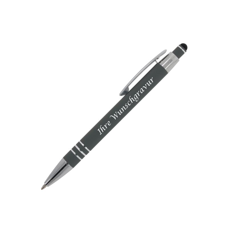 7x Touchpen Kugelschreiber mit Gravur / aus Metall / mit Soft-Touch / 7 Farben