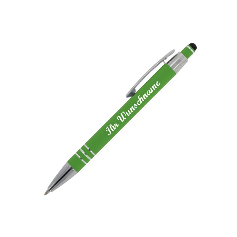 7x Touchpen Kugelschreiber mit Namensgravur - aus Metall - Soft-Touch - 7 Farben