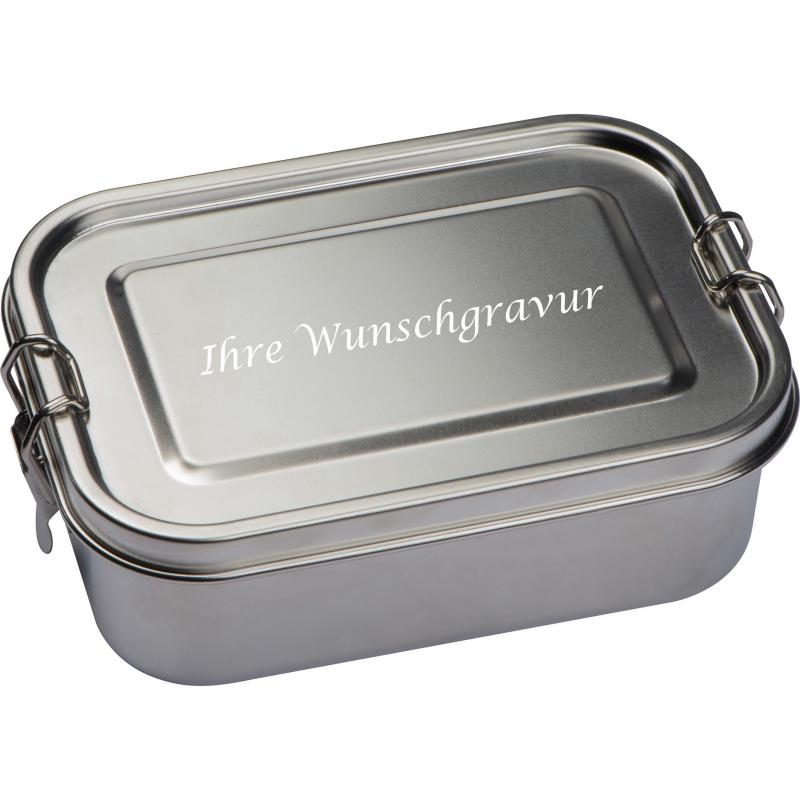 Brotdose mit Gravur / Lunchbox / aus Edelstahl / Farbe: silber