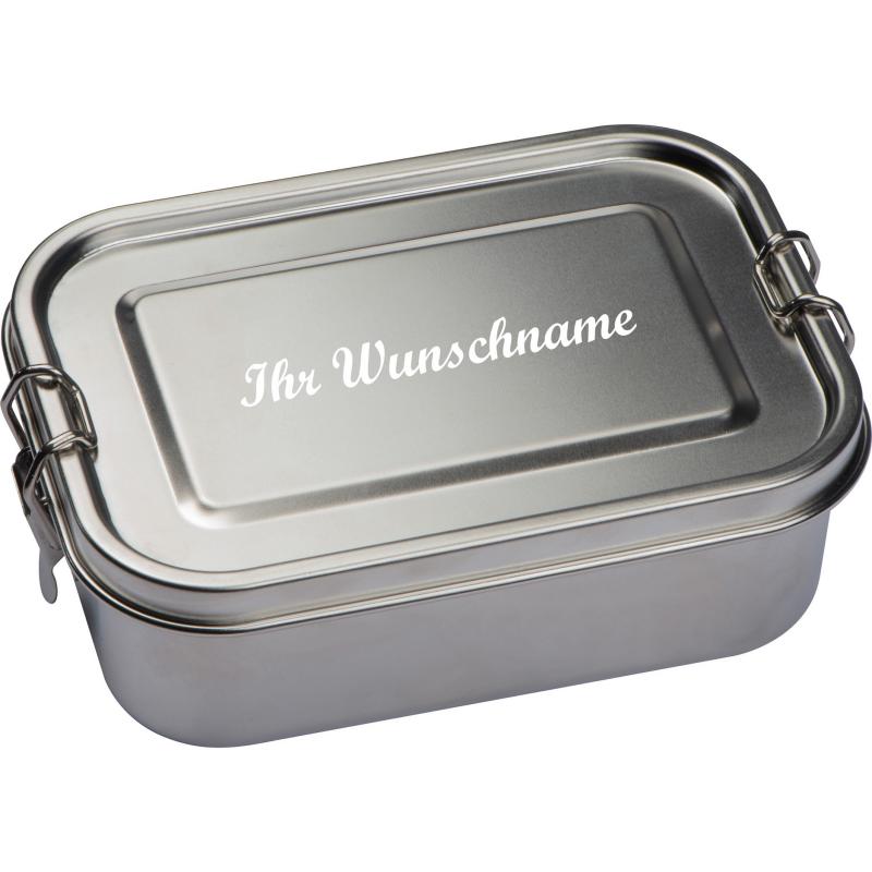 Brotdose mit Namensgravur - Lunchbox - aus Edelstahl - Farbe: silber