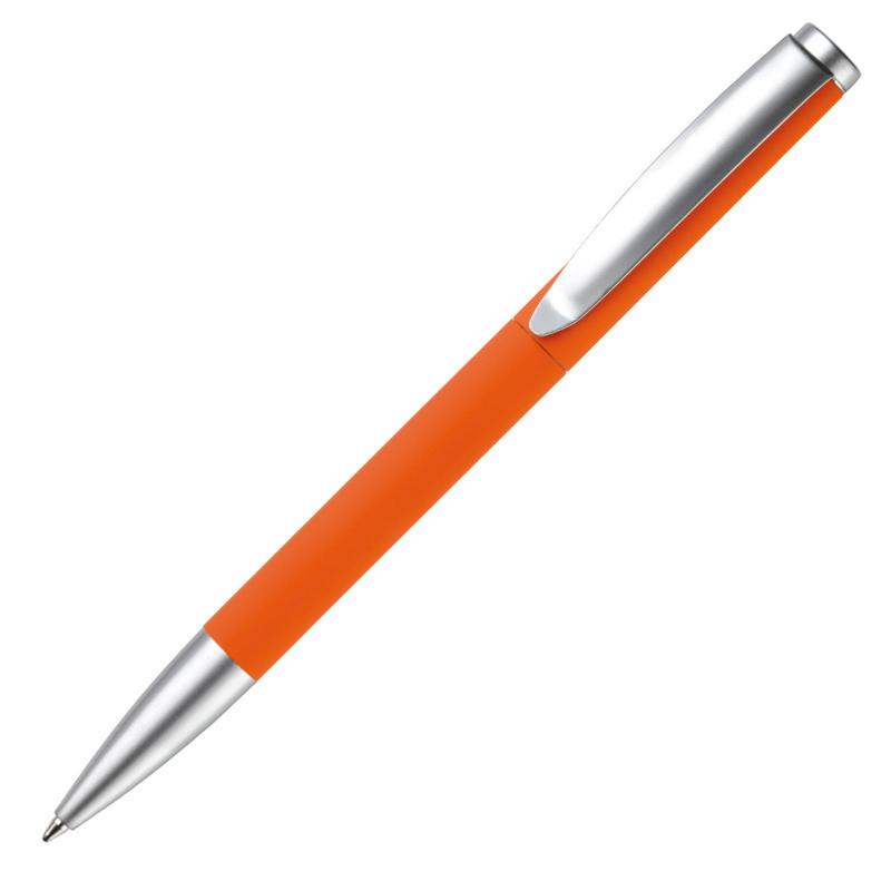 Dreh-Kugelschreiber mit Namensgravur - aus Metall - mit Soft Touch - orange