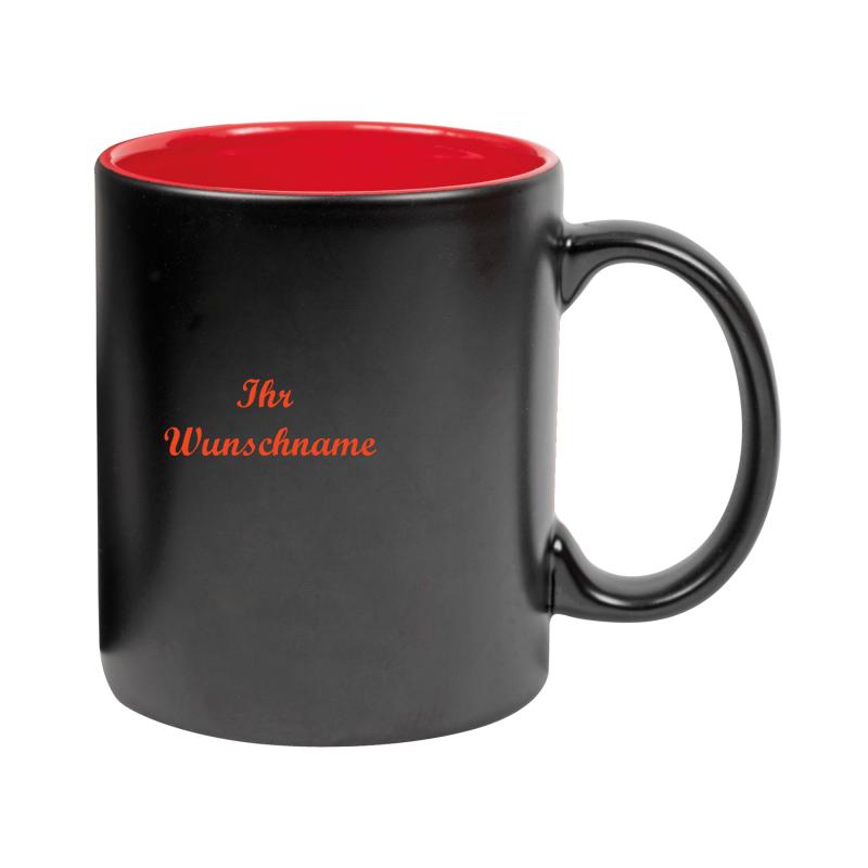 Keramiktasse mit Namensgravur - Kaffeetasse - 350 ml - aussen schwarz,innen rot