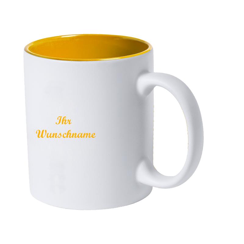 Keramiktasse mit Namensgravur - Kaffeetasse - 350 ml - aussen weiß, innen gelb