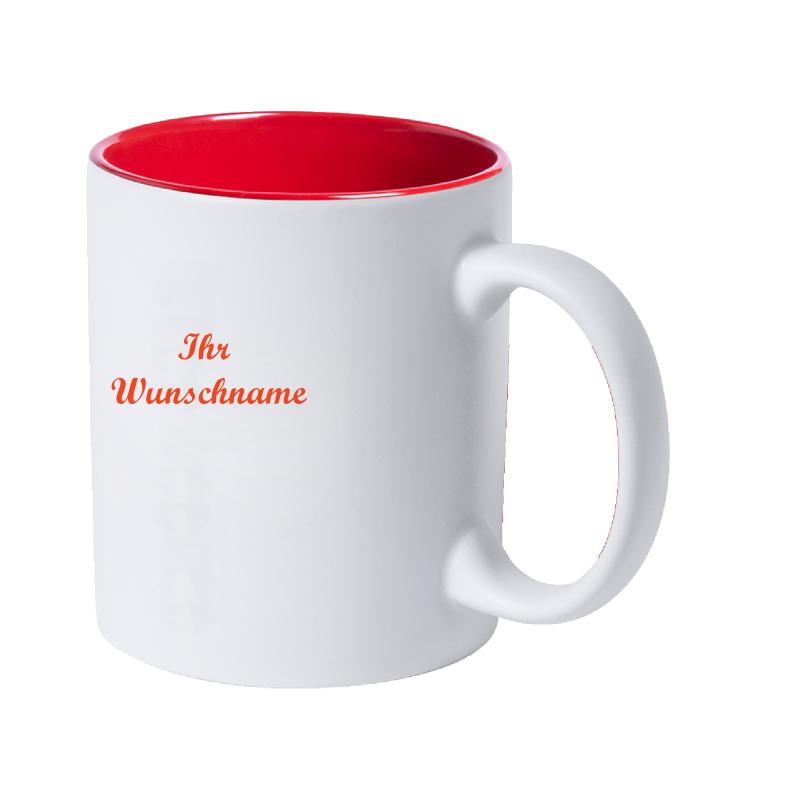 Keramiktasse mit Namensgravur - Kaffeetasse - 350 ml - aussen weiß, innen rot