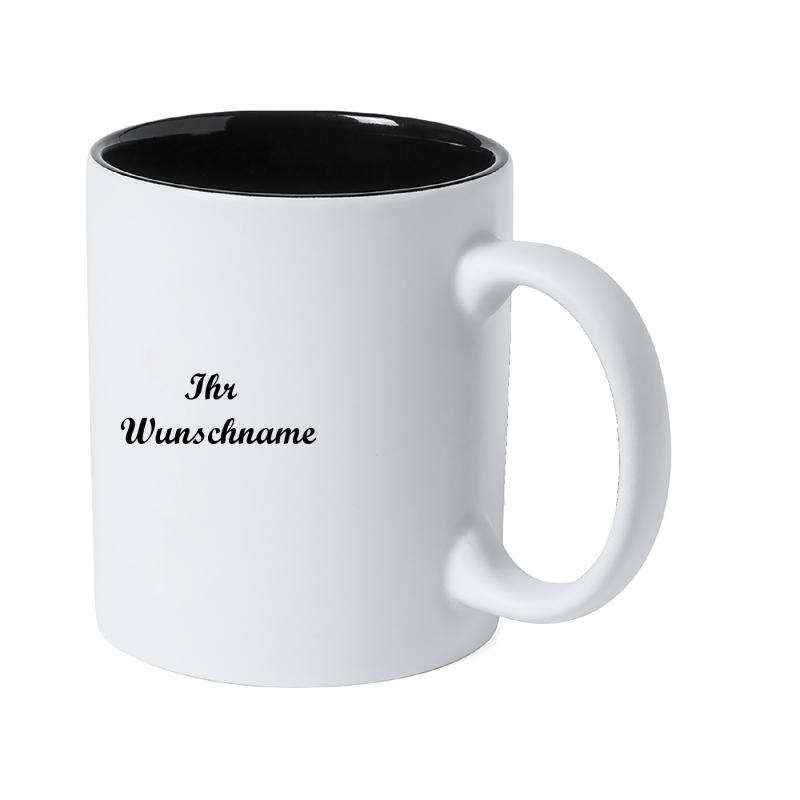 Keramiktasse mit Namensgravur - Kaffeetasse / 350ml - aussen weiß,innen schwarz