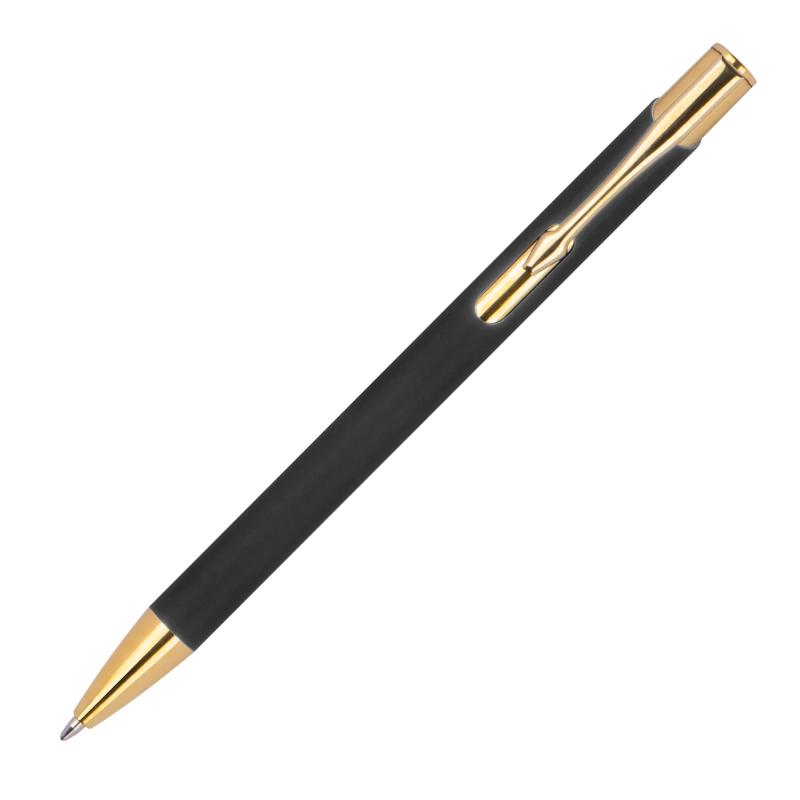 Kugelschreiber aus Metall mit goldenen Applikationen mit Namensgravur - schwarz