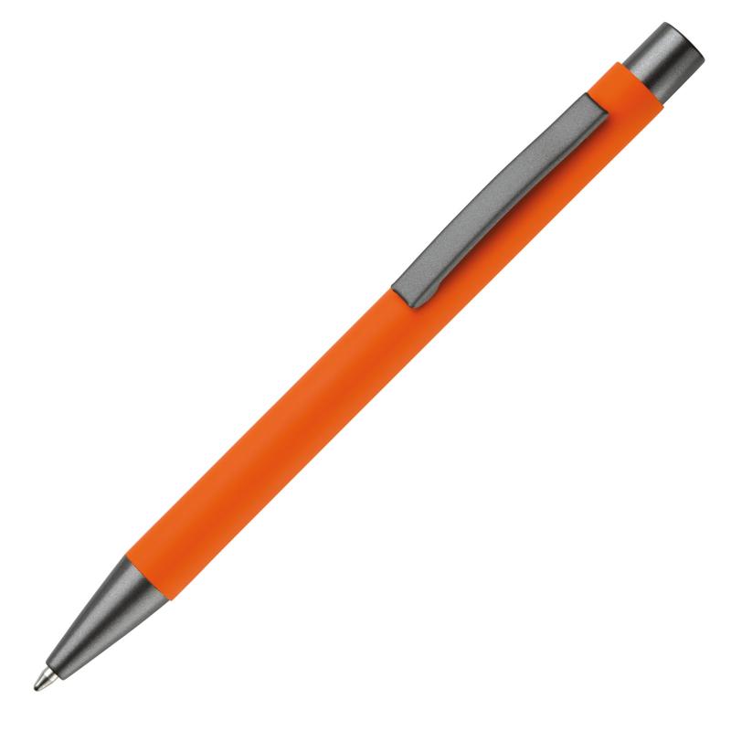 Kugelschreiber mit Gravur / aus Metall / mit Soft-Touch / Farbe: orange