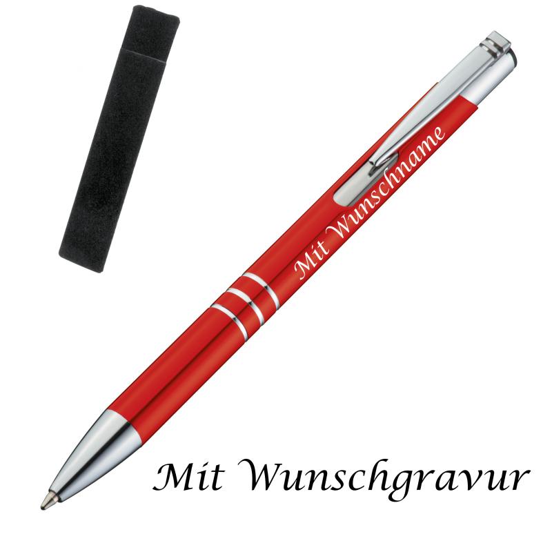 Kugelschreiber mit Gravur / aus Metall mit Velouretui / Farbe: rot