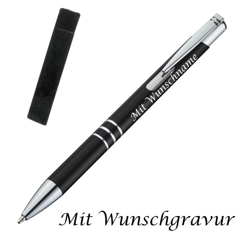 Kugelschreiber mit Gravur / aus Metall mit Velouretui / Farbe: schwarz